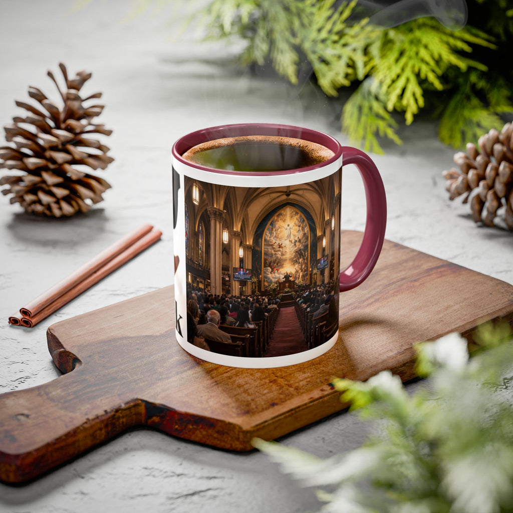 Men's Church Interior Photo Mug | Color Accent Ceramic Coffee Cup