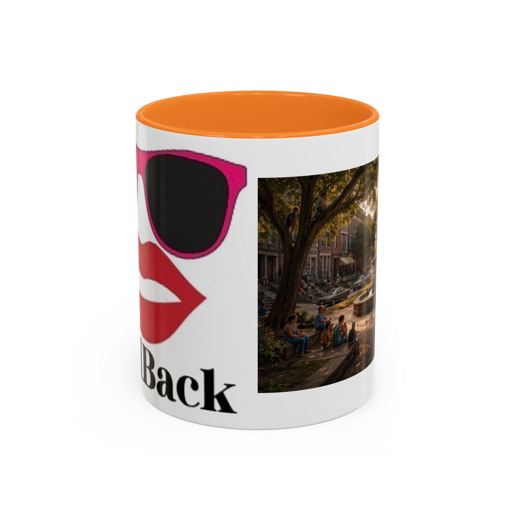 Women's City Park Fountain Neighborhood Scene Mug | Colorful Ceramic Coffee Cup