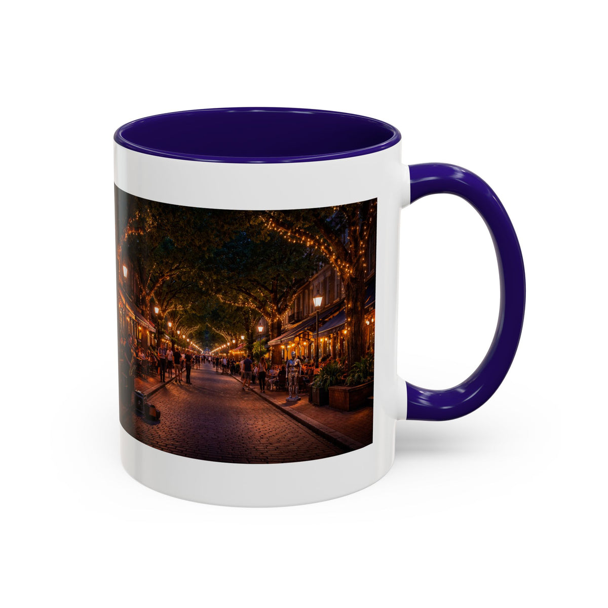 Men's Cozy Street Night Scene Mug | Color Accent Ceramic Coffee Cup