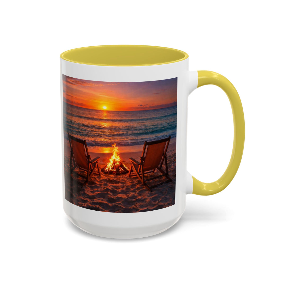 Women's Sunset Beach Bonfire Mug | Sunset Chairs Coffee Mug