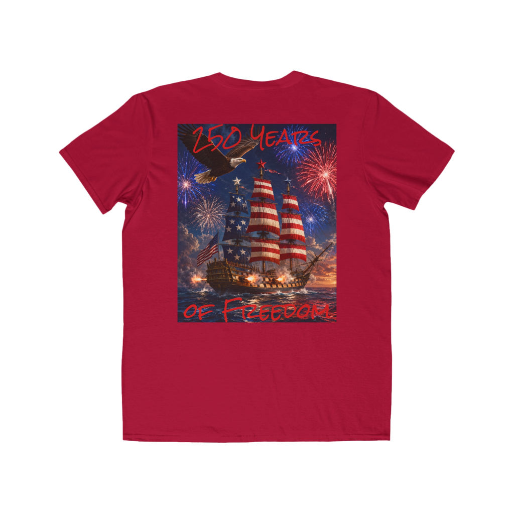 Men's 250 Years of Freedom T-Shirt | American Flag Ship, Fireworks, Patriotic Tee