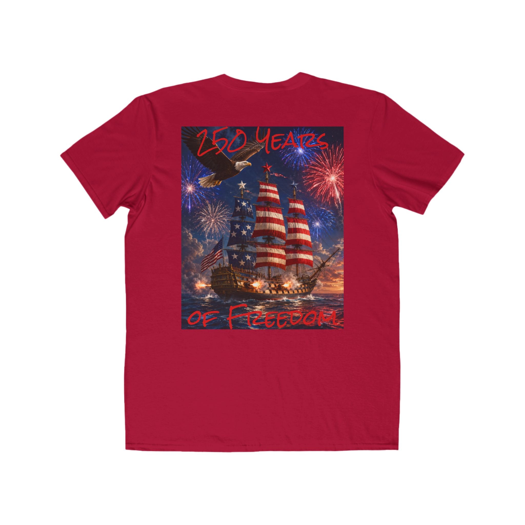 Men's 250 Years of Freedom T-Shirt | American Flag Ship, Fireworks, Patriotic Tee