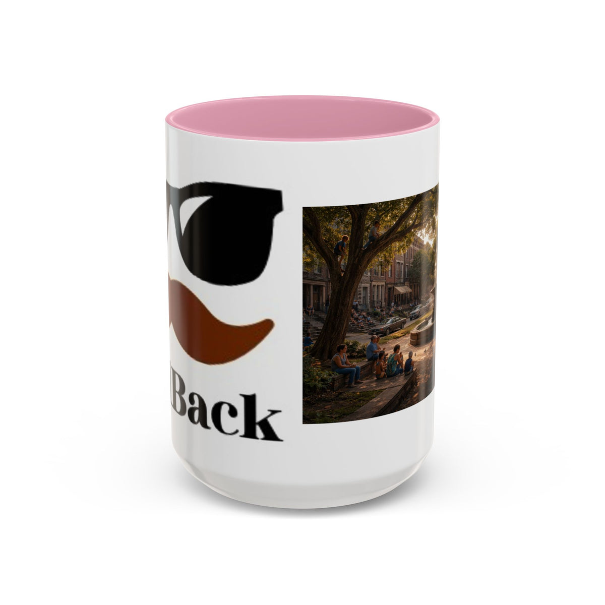 Men's City Park Fountain Neighborhood Scene mug | Color Accent Ceramic Coffee Cup