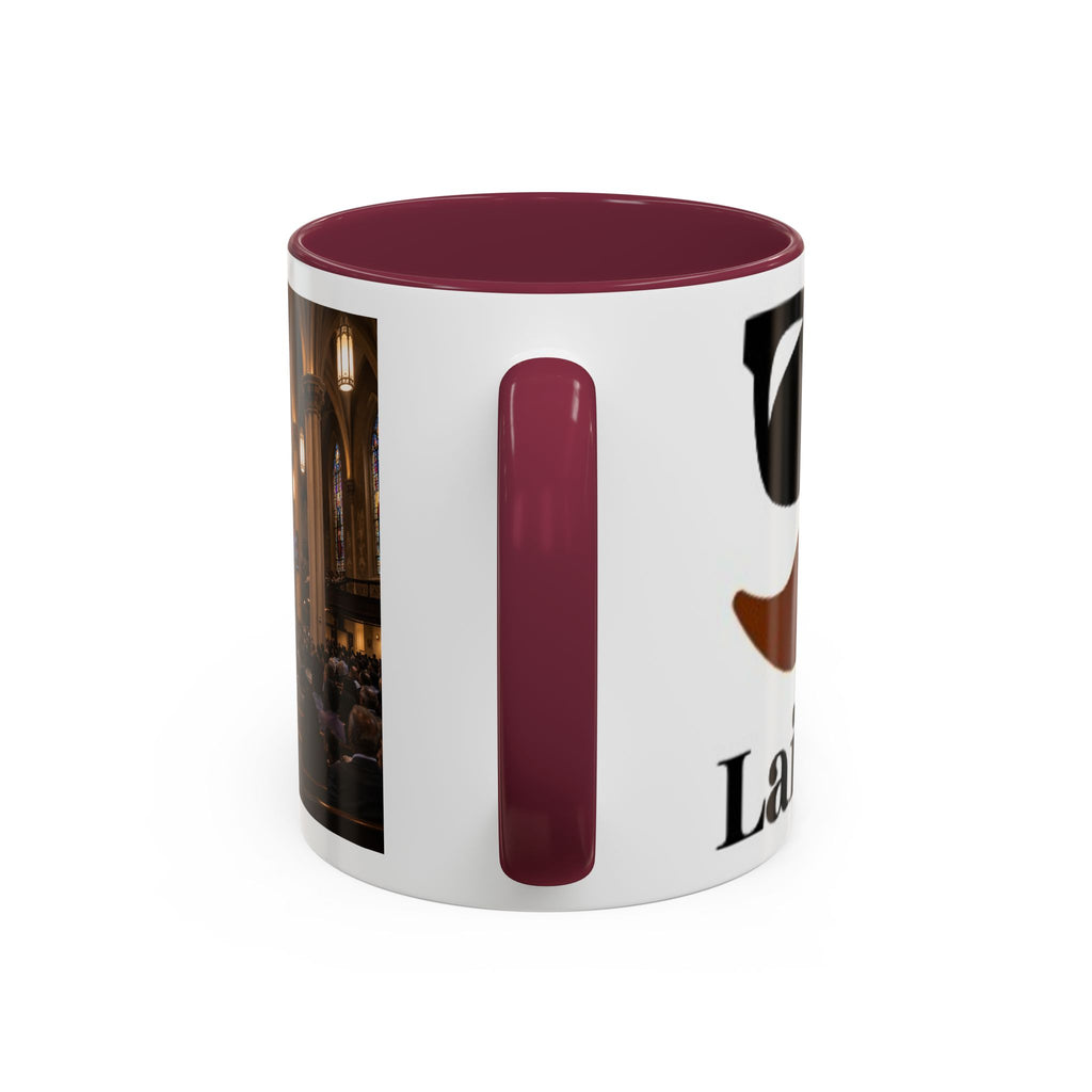 Men's Church Interior Photo Mug | Color Accent Ceramic Coffee Cup