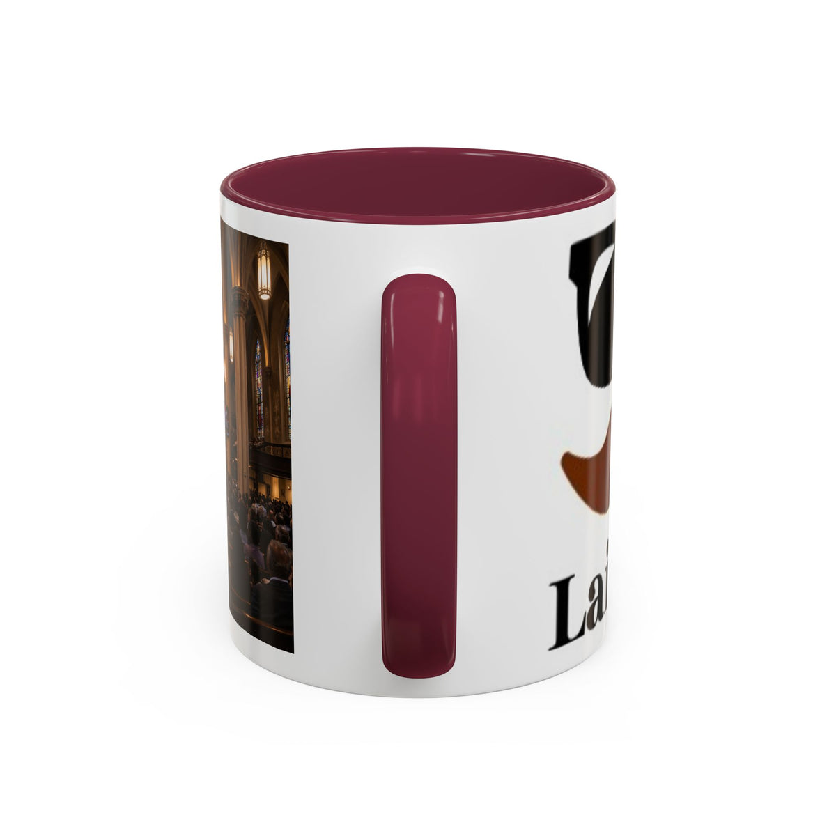 Men's Church Interior Photo Mug | Color Accent Ceramic Coffee Cup