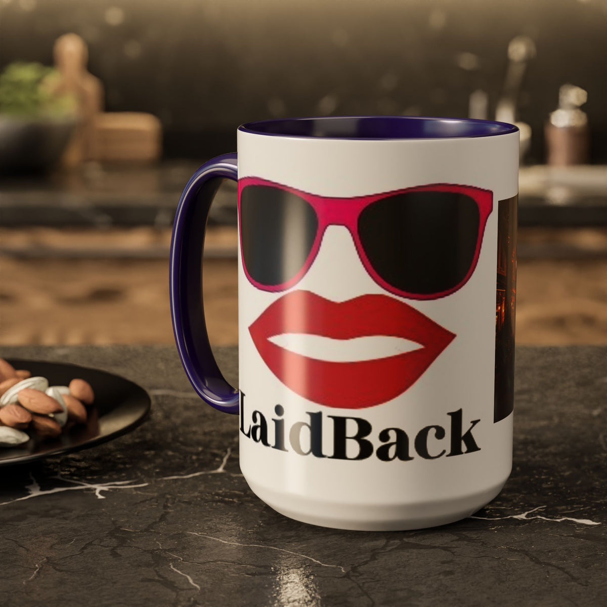 Women's City Street Night Photo Mug | Retro Sunglasses Lips Graphic Mug