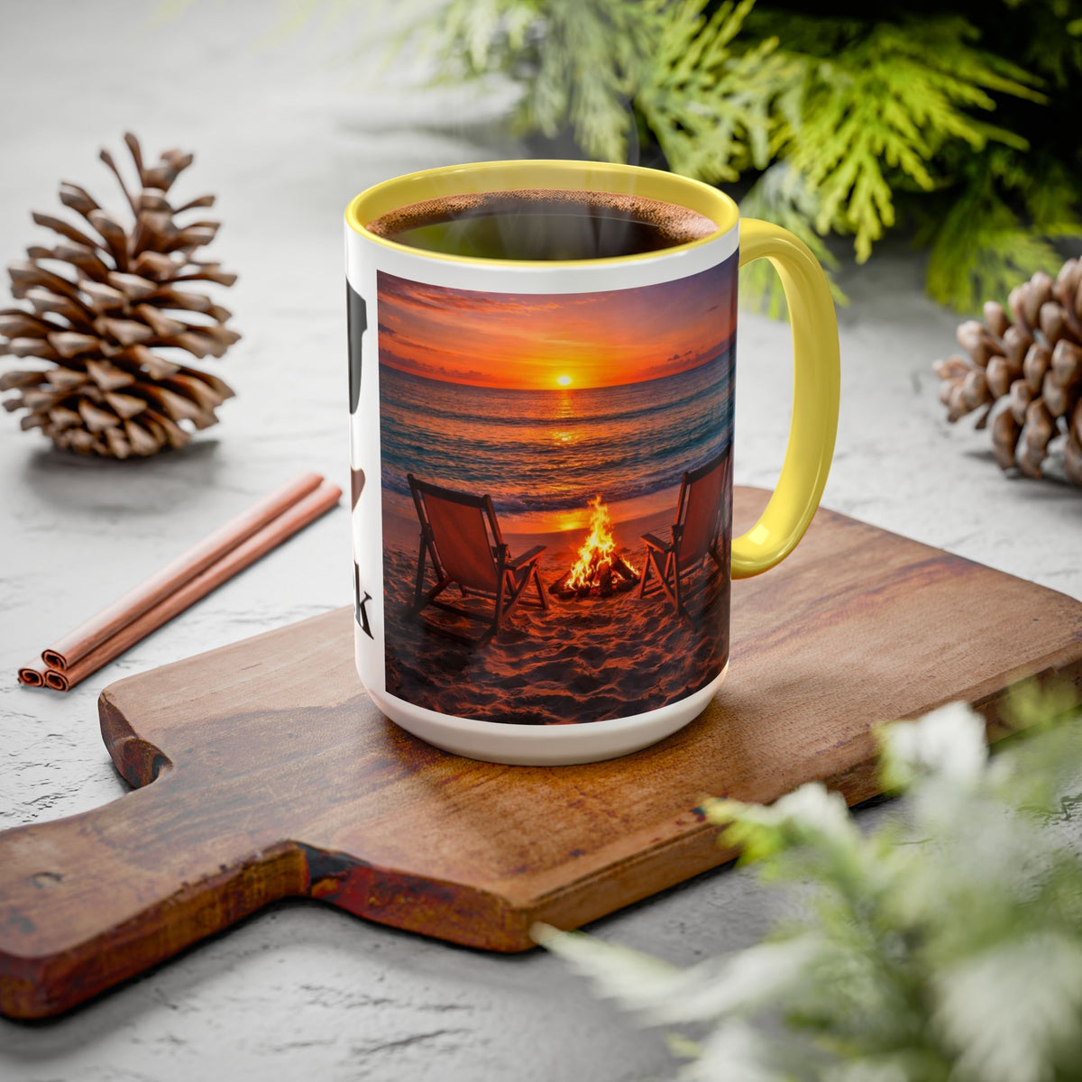 Men's Beach Sunset Bonfire Mugs | 11oz 15oz Colorful Ceramic Mug