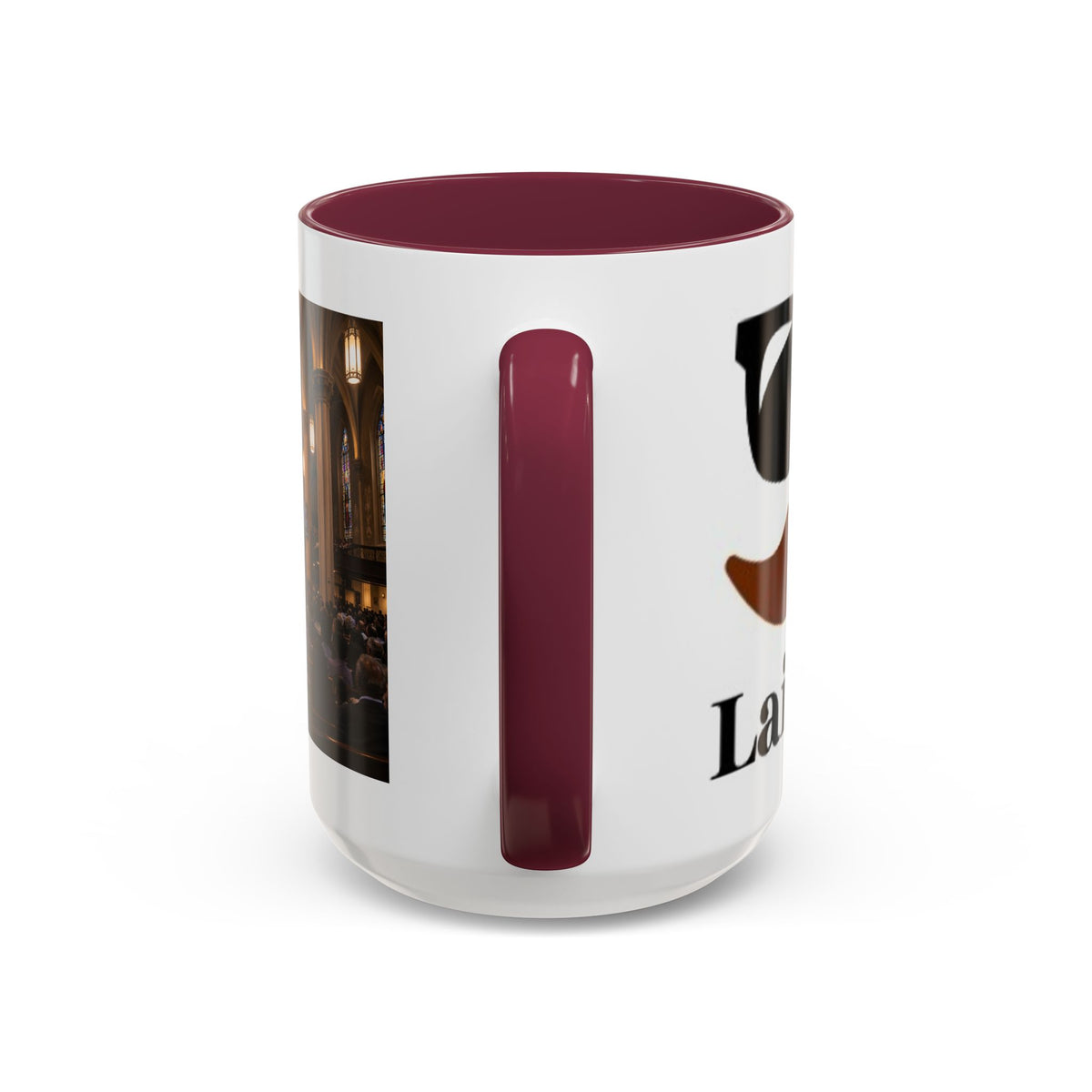 Men's Church Interior Photo Mug | Color Accent Ceramic Coffee Cup