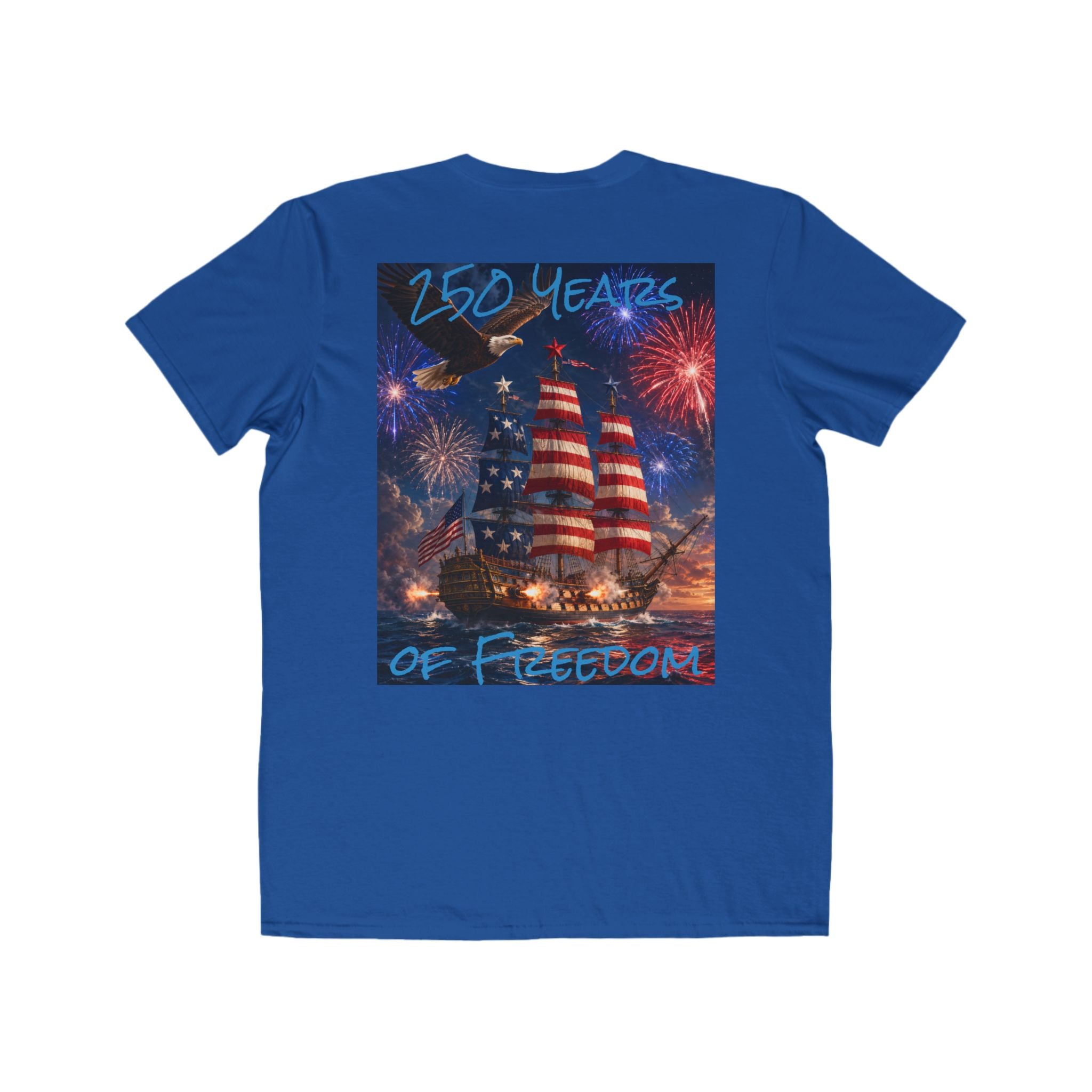 Men's 250 Years of Freedom T-Shirt | American Flag Ship, Fireworks, Patriotic Tee