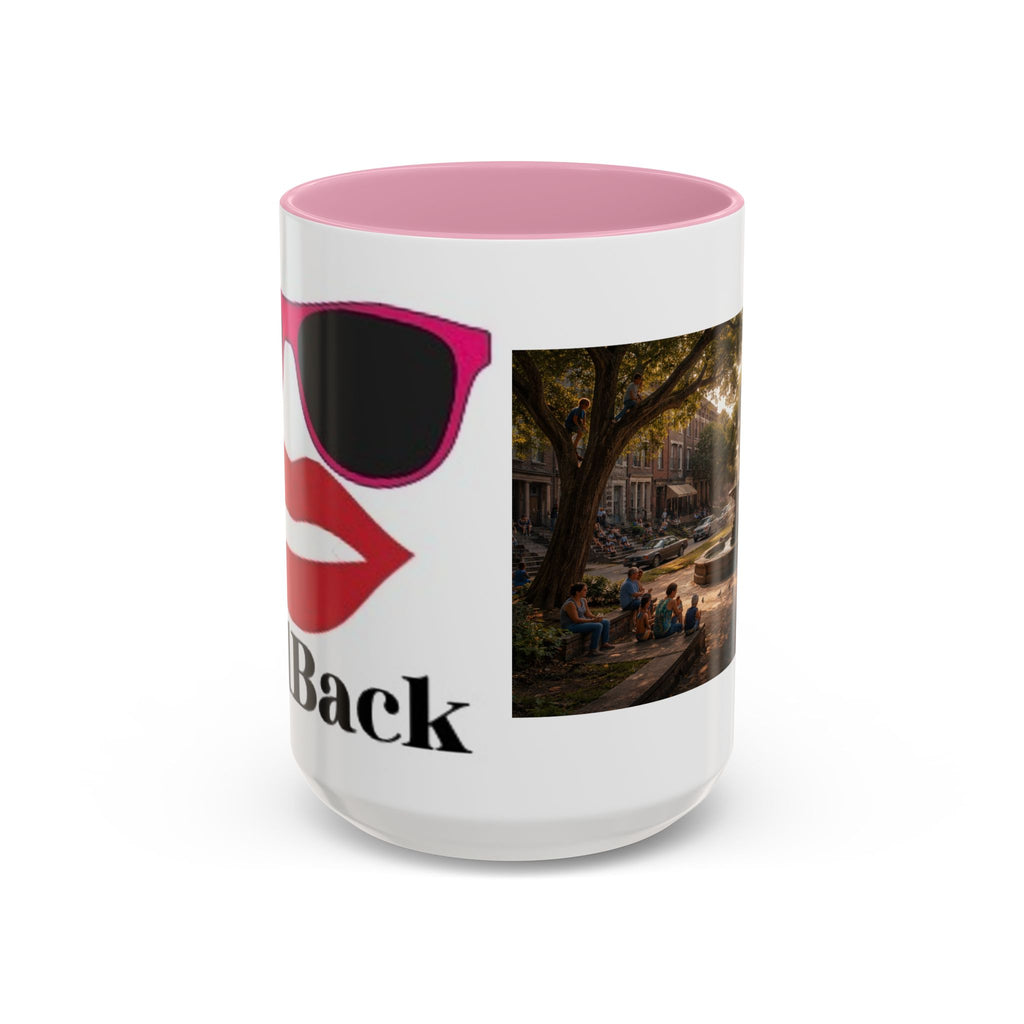 Women's City Park Fountain Neighborhood Scene Mug | Colorful Ceramic Coffee Cup