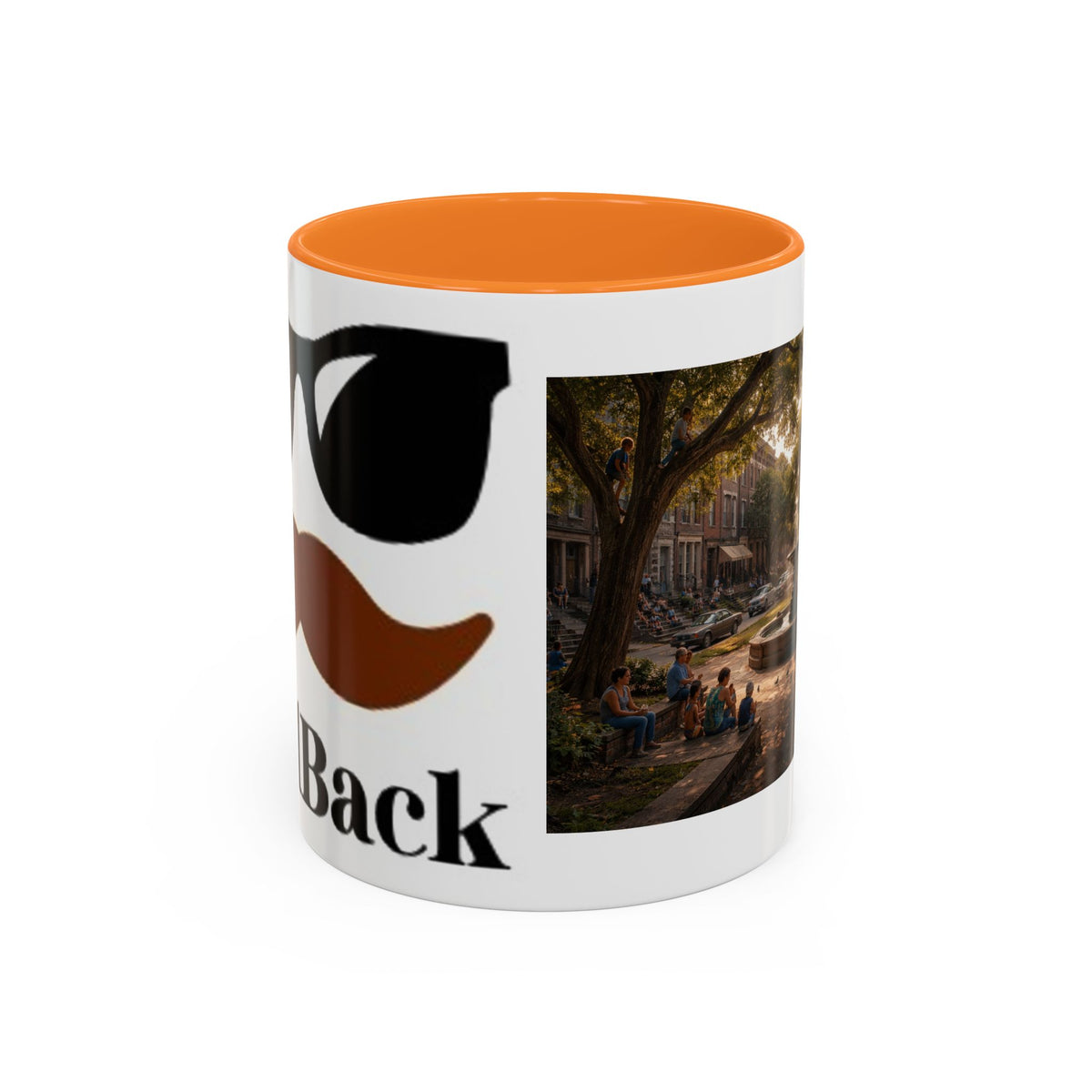 Men's City Park Fountain Neighborhood Scene mug | Color Accent Ceramic Coffee Cup