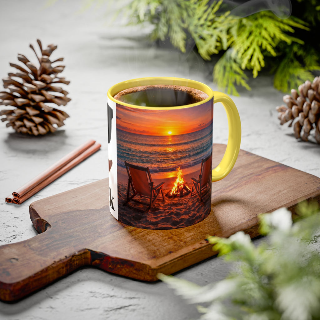 Men's Beach Sunset Bonfire Mugs | 11oz 15oz Colorful Ceramic Mug