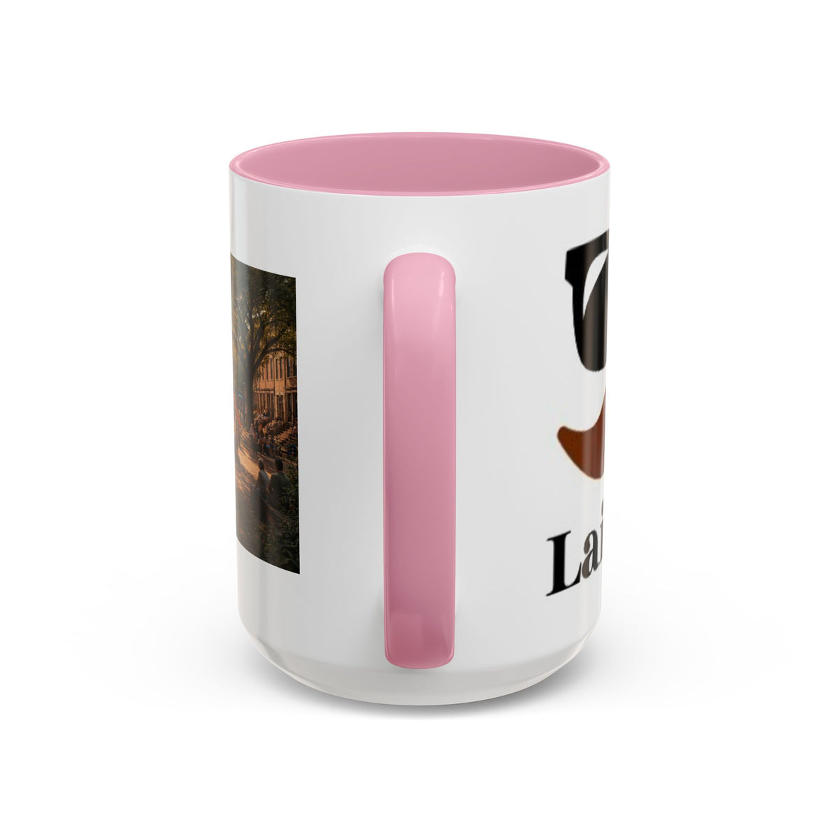 Men's City Park Fountain Neighborhood Scene mug | Color Accent Ceramic Coffee Cup
