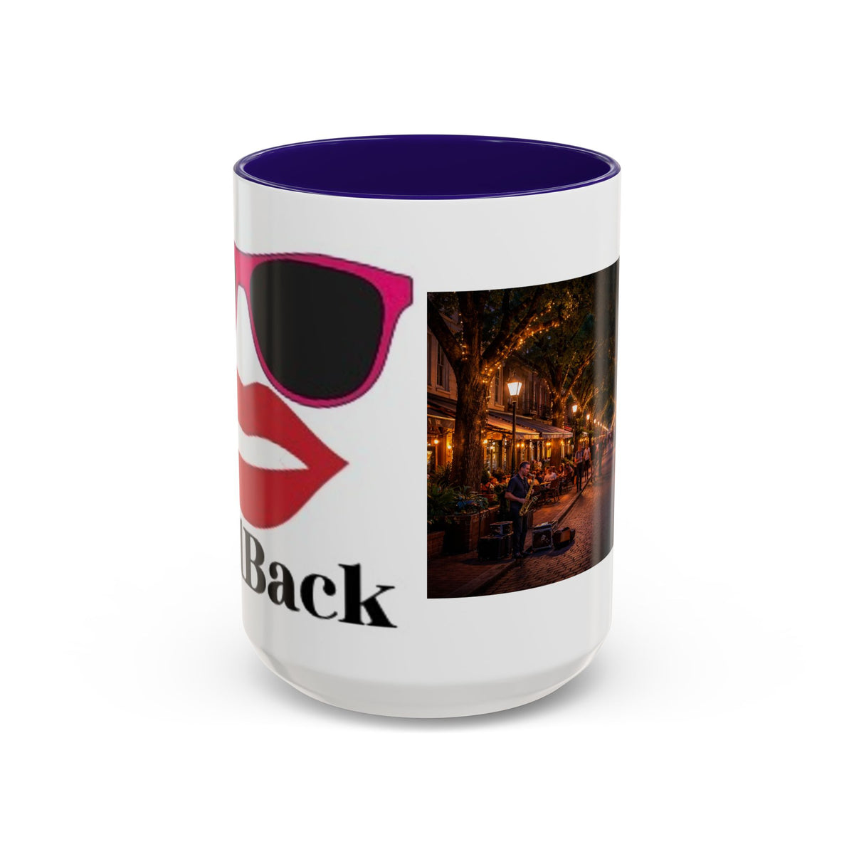 Women's City Street Night Photo Mug | Retro Sunglasses Lips Graphic Mug