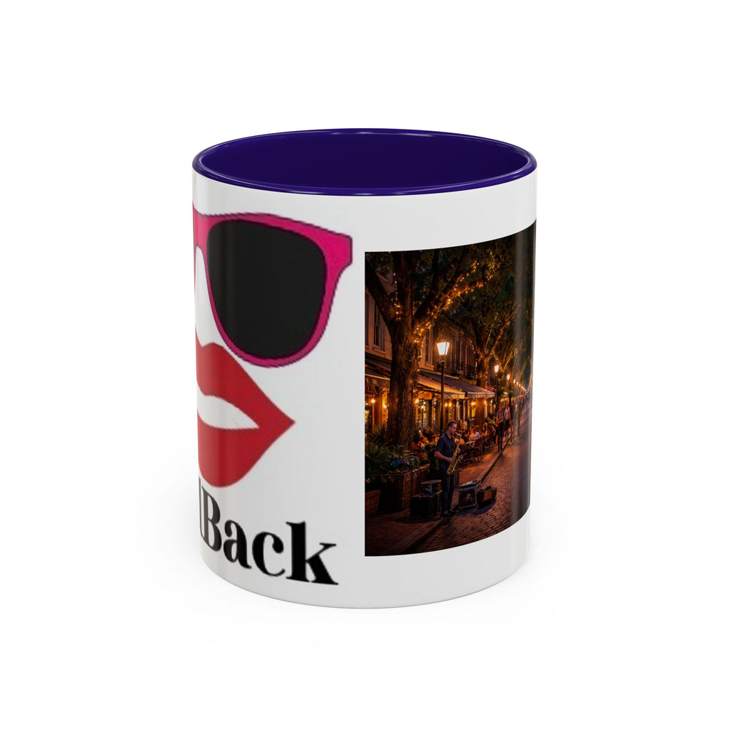 Women's City Street Night Photo Mug | Retro Sunglasses Lips Graphic Mug