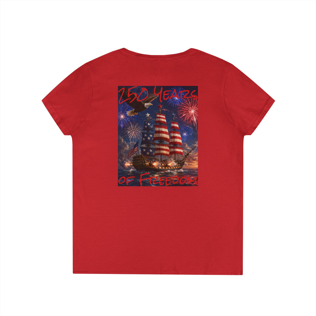 Women's 250 Years of Freedom patriotic ship tee | V-Neck T-Shirt