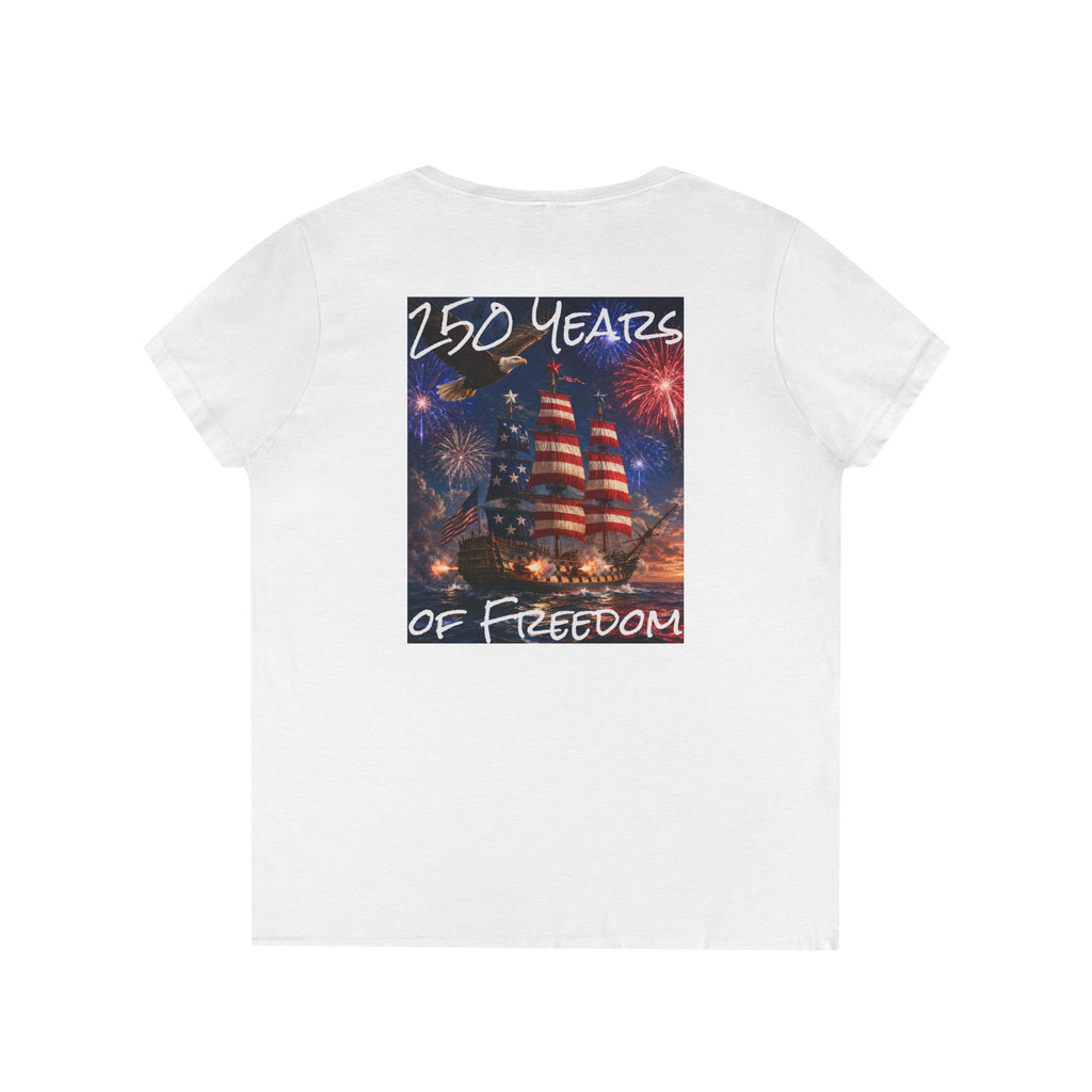 Women's 250 Years of Freedom patriotic ship tee | V-Neck T-Shirt