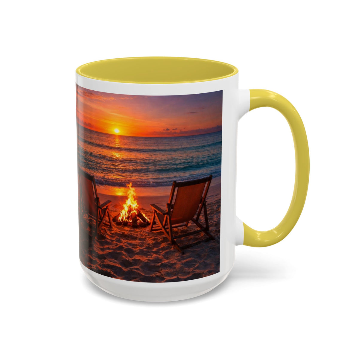 Men's Beach Sunset Bonfire Mugs | 11oz 15oz Colorful Ceramic Mug