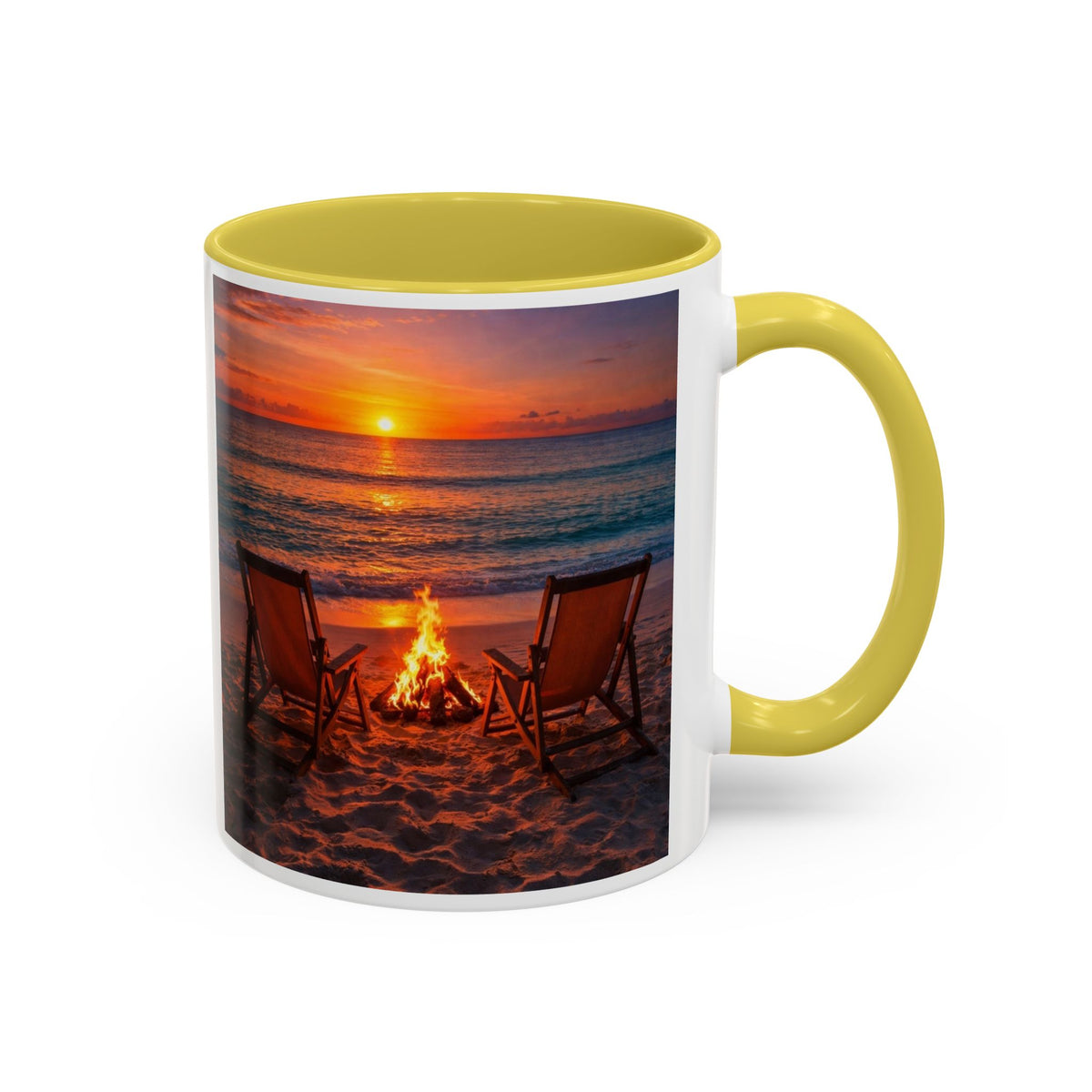 Women's Sunset Beach Bonfire Mug | Sunset Chairs Coffee Mug