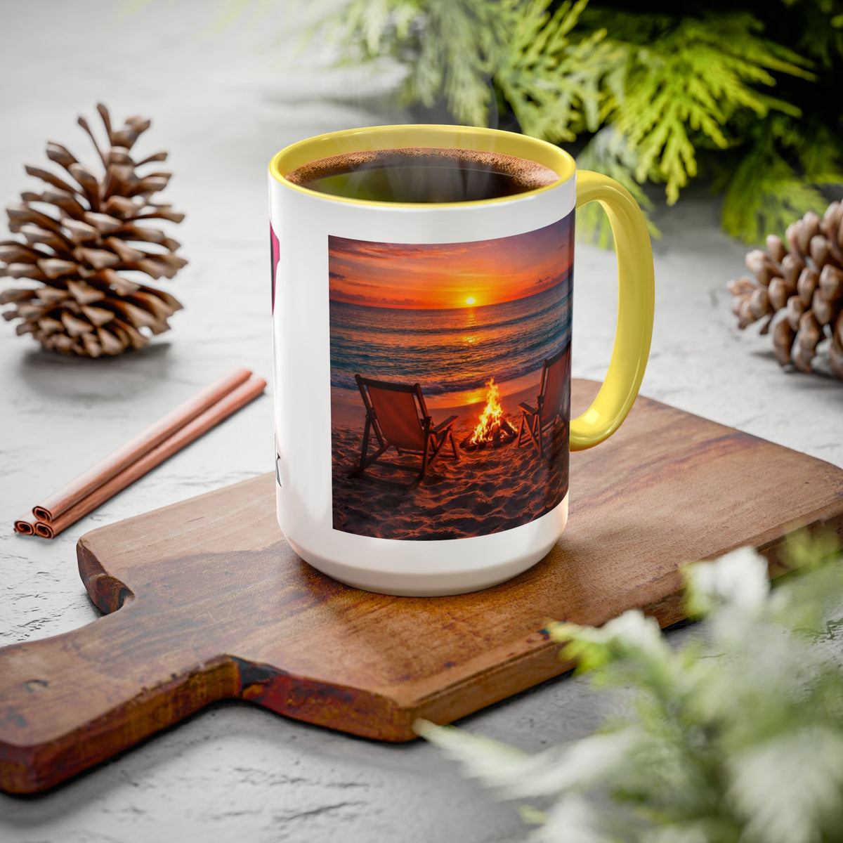 Women's Sunset Beach Bonfire Mug | Sunset Chairs Coffee Mug