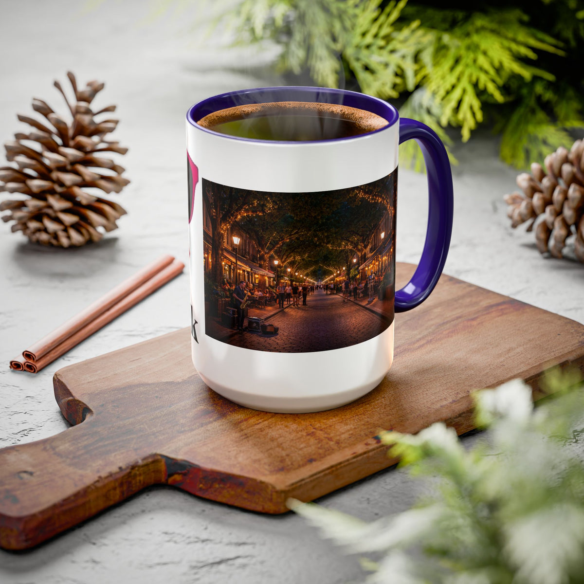 Women's City Street Night Photo Mug | Retro Sunglasses Lips Graphic Mug