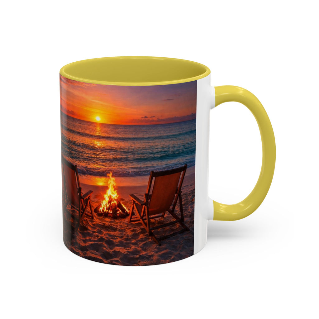 Men's Beach Sunset Bonfire Mugs | 11oz 15oz Colorful Ceramic Mug