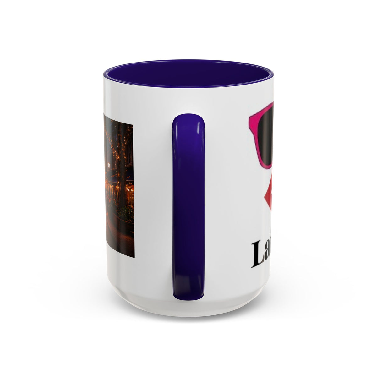 Women's City Street Night Photo Mug | Retro Sunglasses Lips Graphic Mug
