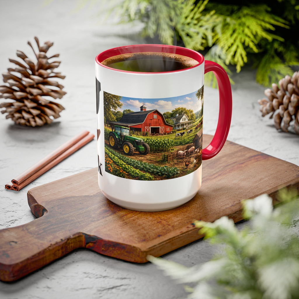 Men's Farm Scene Tractor Mug | Rustic Barnyard Countryside Coffee Cup