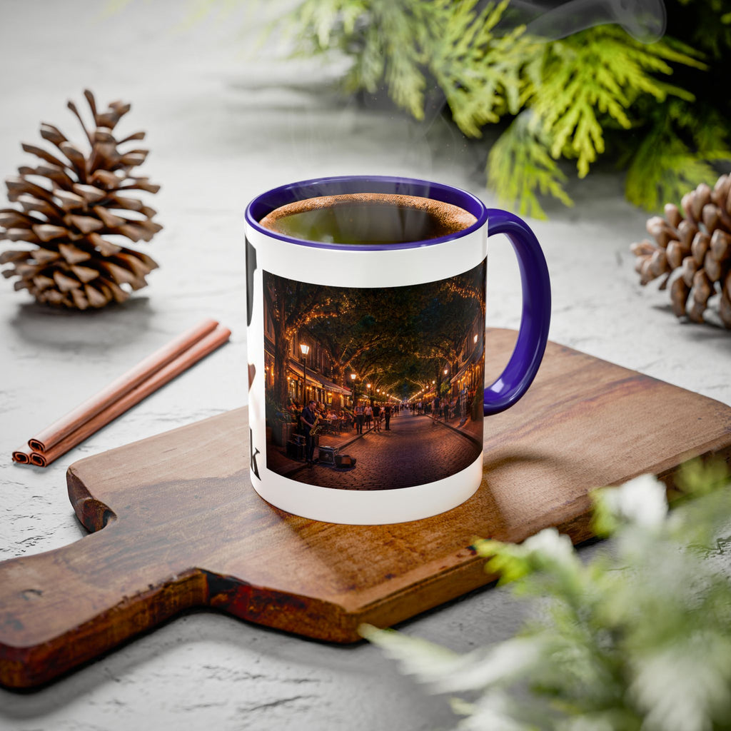 Men's Cozy Street Night Scene Mug | Color Accent Ceramic Coffee Cup