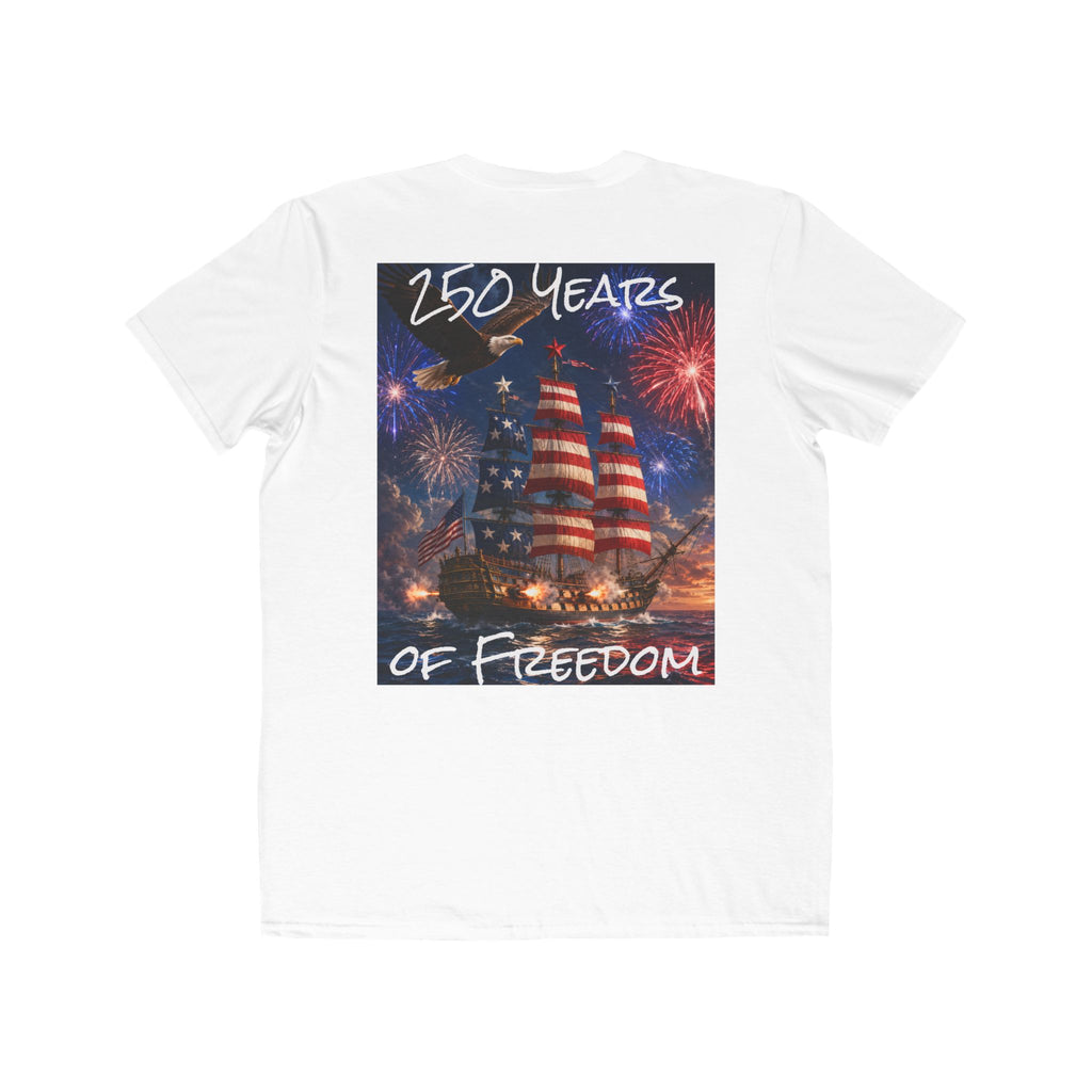Men's 250 Years of Freedom T-Shirt | American Flag Ship, Fireworks, Patriotic Tee