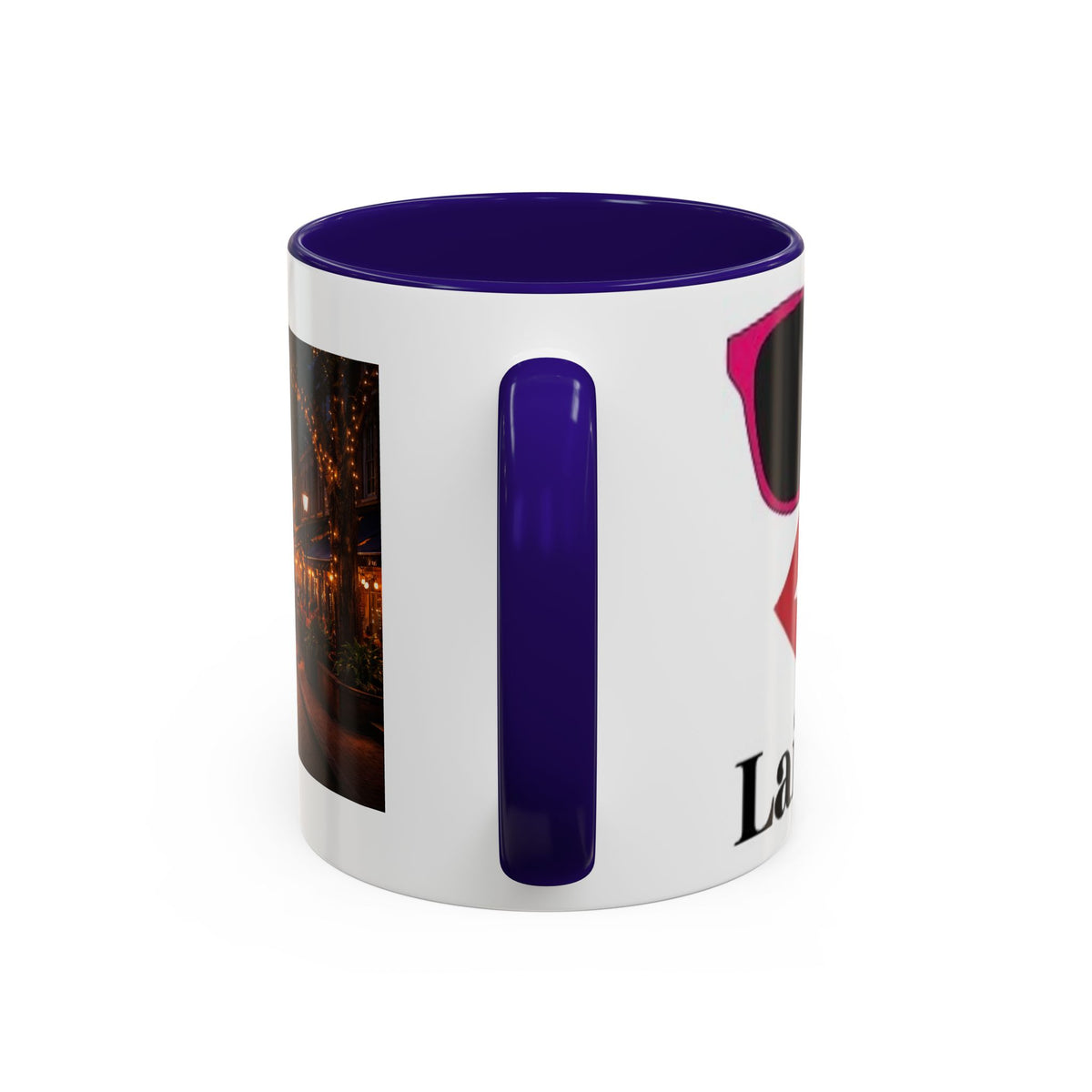 Women's City Street Night Photo Mug | Retro Sunglasses Lips Graphic Mug