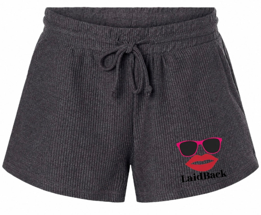 Women's LaidBack Ribbed Knit Lounge Shorts — Casual Summer Sleepwear with Sunglasses & Lips Graphic