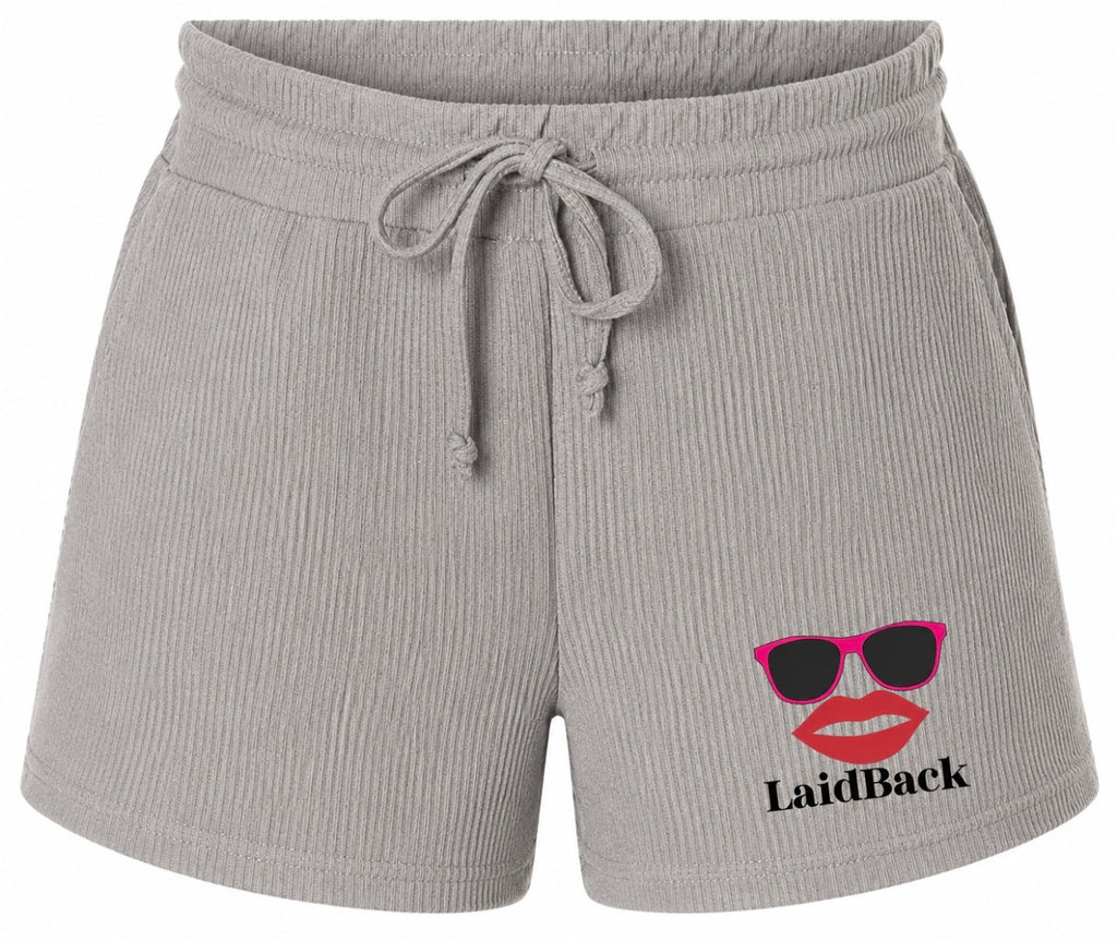 Women's LaidBack Ribbed Knit Lounge Shorts — Casual Summer Sleepwear with Sunglasses & Lips Graphic