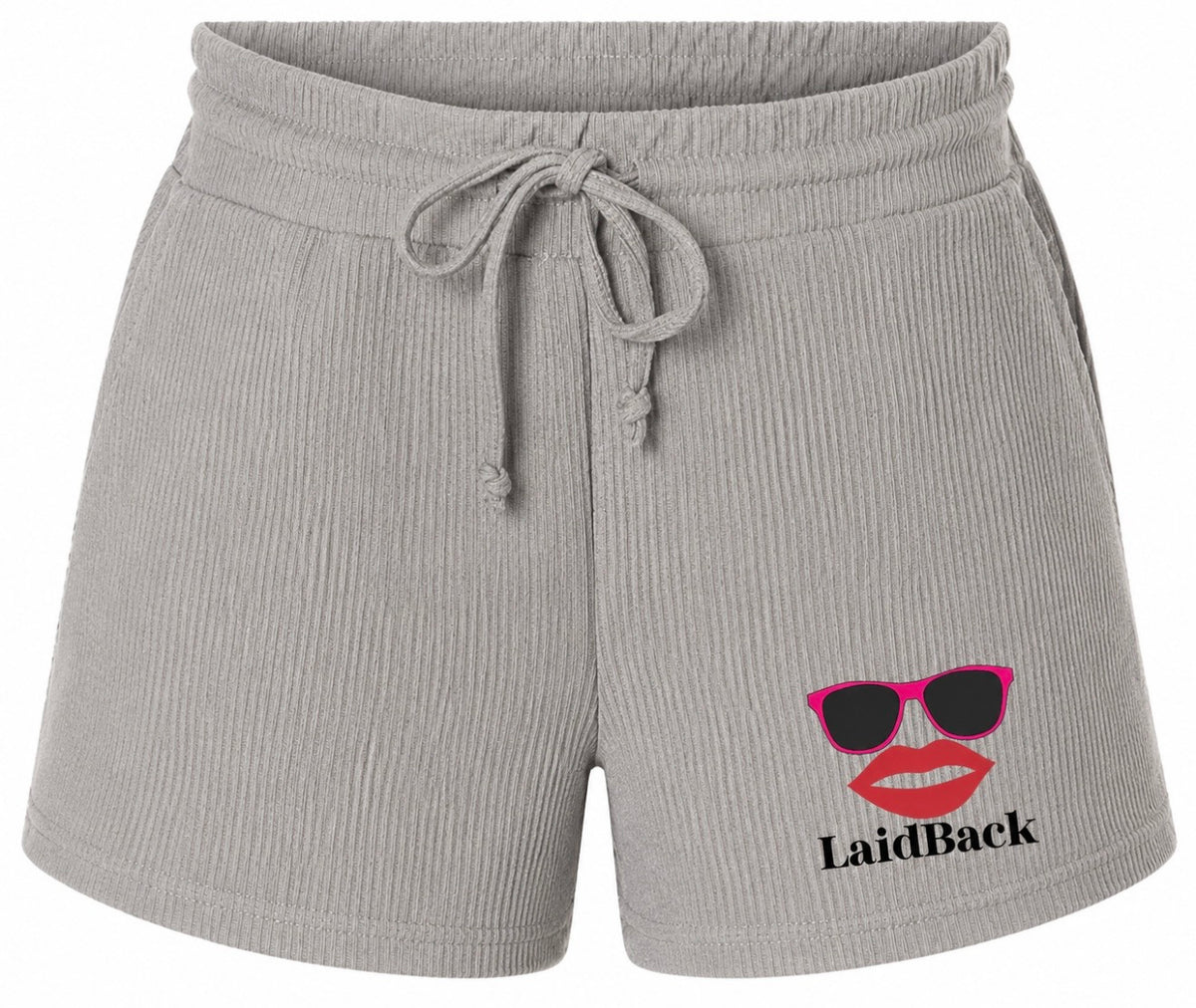 Women's LaidBack Ribbed Knit Lounge Shorts — Casual Summer Sleepwear with Sunglasses & Lips Graphic