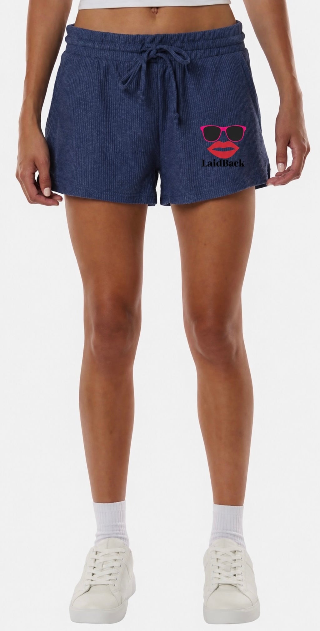 Women's LaidBack Ribbed Knit Lounge Shorts — Casual Summer Sleepwear with Sunglasses & Lips Graphic
